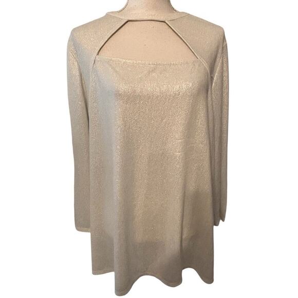 Lane Bryant Tops - Lane Bryant Size 22/24 Metallic White Silver Festive Boat Neck Blouse Holiday